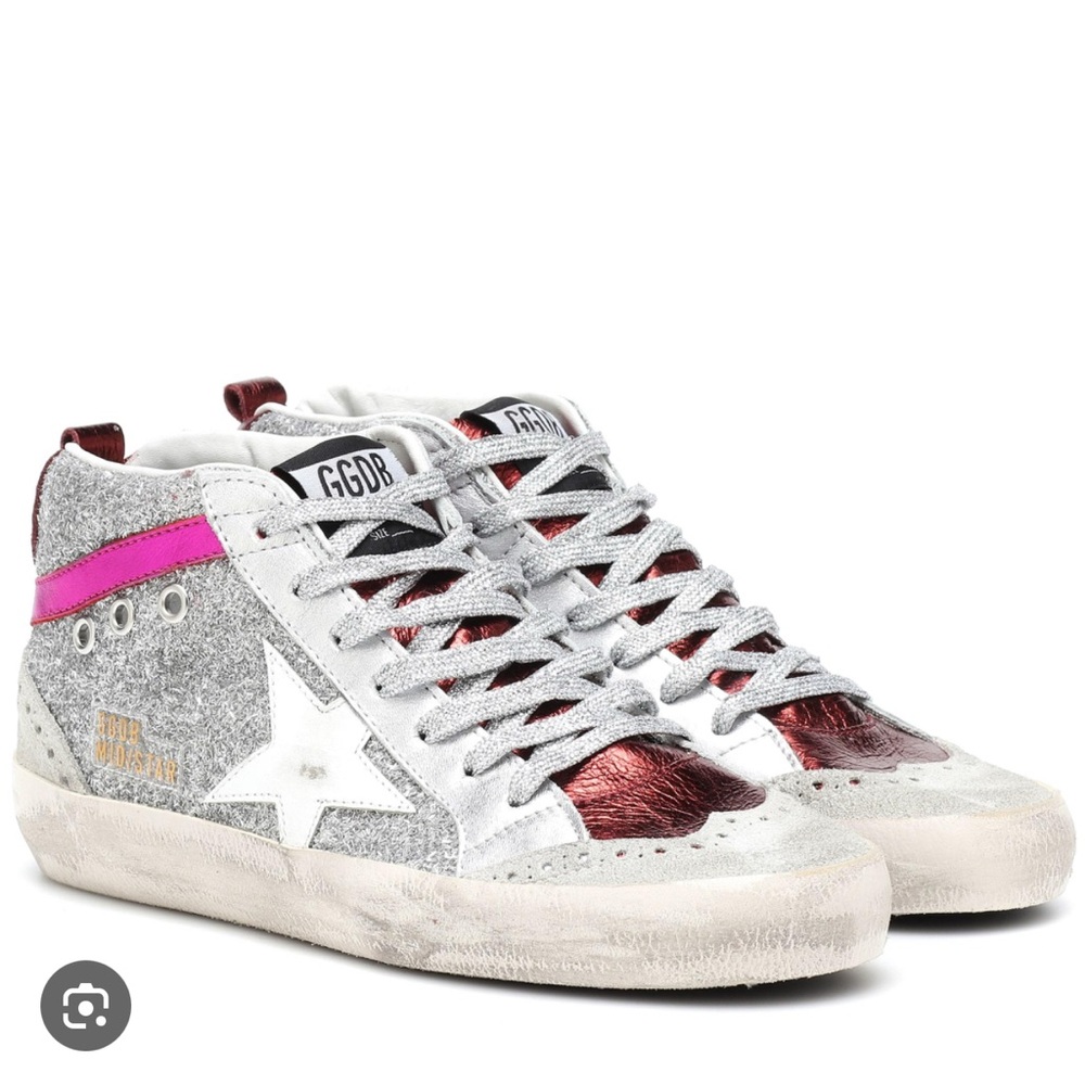 Authentic Golden Goose Midstars sparkly with pink and red detailing size 37.